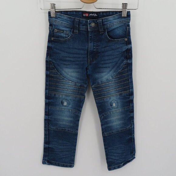 Phat Farm Boys 6 Skinny Fit Moto Motorcycle Jeans Distressed Patches Blue Denim - Picture 11 of 12